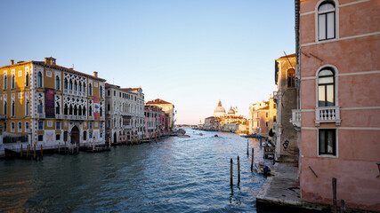 Sunset view of Grand Canal in Venice Italy