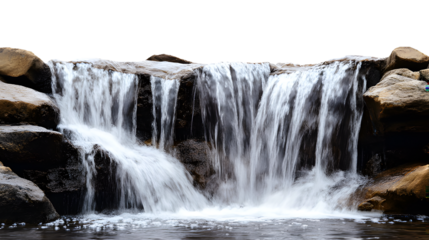 Wide waterfall cascading over rocks with isolated on a transparent  background