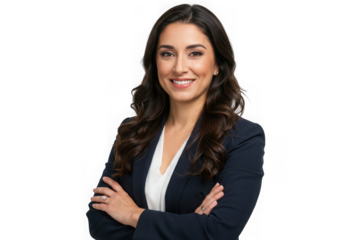 Confident businesswoman with arms crossed isolated on transparent background