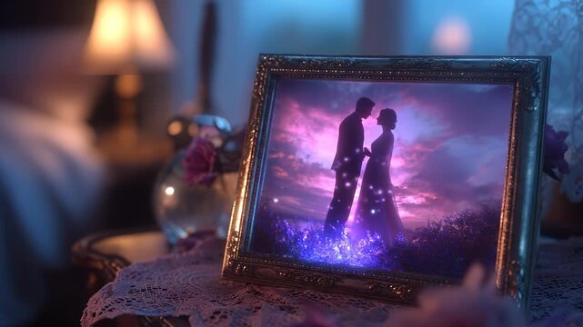 Romantic Memory in a Golden Frame: Ethereal Photograph of a Silhouetted Couple