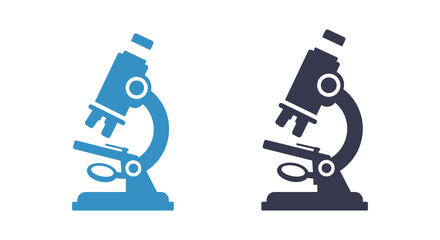 Two microscope icons in different shades of blue and dark blue