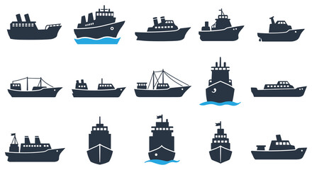 Collection of various silhouettes showcasing different types of maritime vessels © Lhvect02