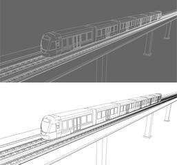 Light Rail Transit LRT Line Drawing on Elevated Track