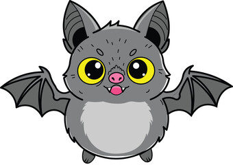 Vector art of cute cartoon bat with big yellow eyes and wings spread