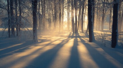 Woods under the shadow of the setting sun