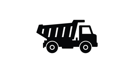 Simple black silhouette of a dump truck against a white background