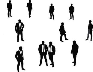 Business professional silhouette set, corporate team illustration, suit and tie icons, office attire graphic, leadership concept, vector design, black and white style