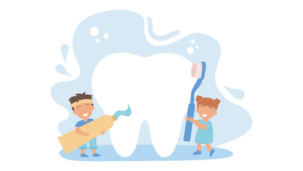 Children brushing their teeth. National Children’s Dental Health Month. 