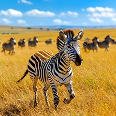 Zebra Running in the African Savanna