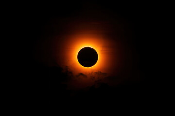 Spectacular solar eclipse reveals the sun s fiery corona against a deep black sky