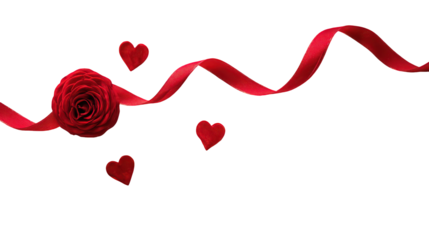 Red Rose with Glittering Ribbon and Hearts on Black Background