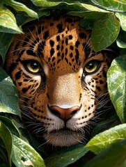 Jaguar Hiding in the Jungle Undergrowth.