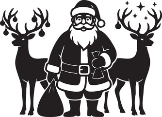  Santa Claus with Reindeer Silhouette Vector