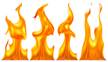 Four stylized, fiery flames
