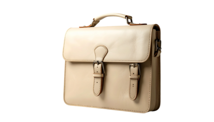 Beige leather satchel with buckle clasps