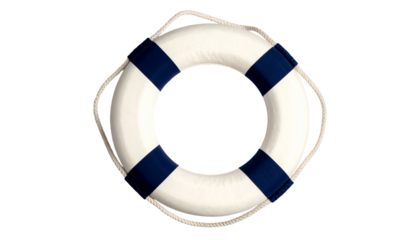 White buoy with dark blue stripes