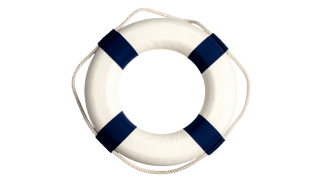 White buoy with dark blue stripes