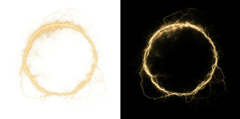 Golden lightning circle frame PNG. Abstract fire energy ring. © Iryna
