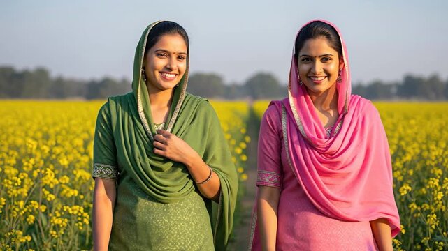 two indian rural women at agriculture field 