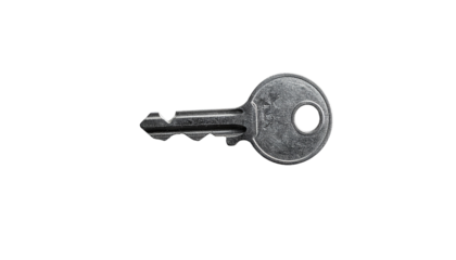 Single metal key isolated on black