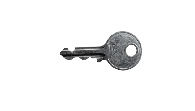 Single metal key isolated on black