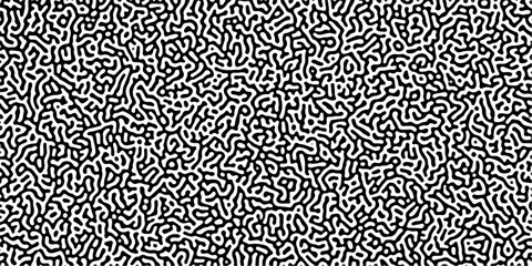 Turing reaction diffusion monochrome seamless pattern with chaotic motion .Linear design with biological shapes. Organic lines in memphis. abstract turing organic wallpaper background .	