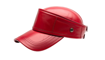 Red leather cap with attached visor