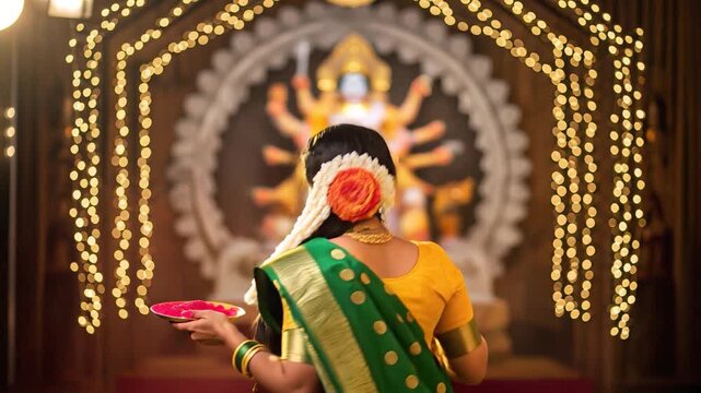 woman doing pray in durga puja 