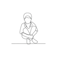 One continuous line drawing of homeless child activity vector illustration. homeless child theme design concept in simple linear continuous line. Great design for social campaign and social issue.