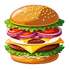 Delicious Cheeseburger with Fresh Ingredients – Realistic Food Photography on Transparent Background.