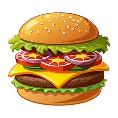 Delicious Cheeseburger with Fresh Ingredients – Realistic Food Photography on Transparent Background.