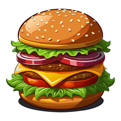 Delicious Cheeseburger with Fresh Ingredients – Realistic Food Photography on Transparent Background.