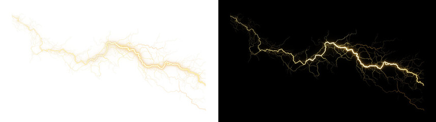 Yellow lightning bolt or magical energy discharge. A divine power or fantasy spell effect. PNG illustration with a transparent background, perfect for creating luxurious or magical designs.