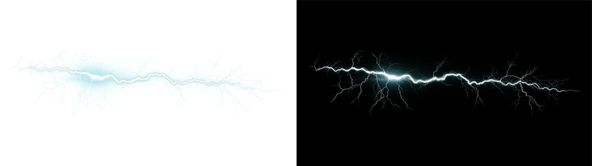 Blue lightning bolt PNG. Electric energy flash effect.
