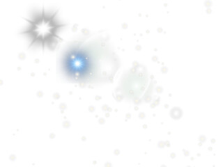 Futuristic abstract light effects PNG. White orbs, blue & white starbursts, a dynamic cosmic element for sci-fi VFX overlays