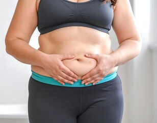 Belly fat woman pinching stomach body image concern