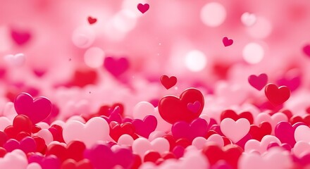 Obraz premium A shower of red and pink hearts in soft focus