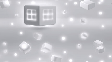 Abstract Cubes: A cluster of luminescent cubes floats gracefully, each subtly illuminated, conveying a sense of interconnectedness and futuristic design. 
