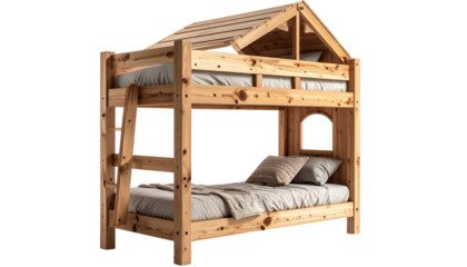 Wooden bunk bed with house roof