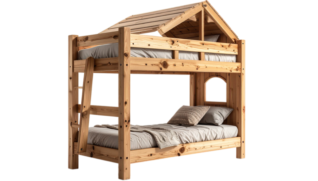 Wooden bunk bed with house roof