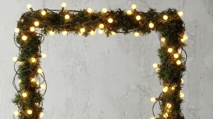 Festive Christmas Garland Archway Illuminated with Warm Lights.