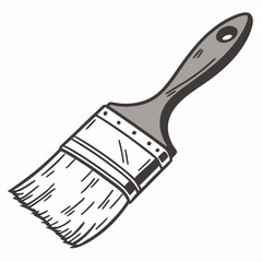 A simple illustration of a paintbrush with a gray handle and white bristles on a white background