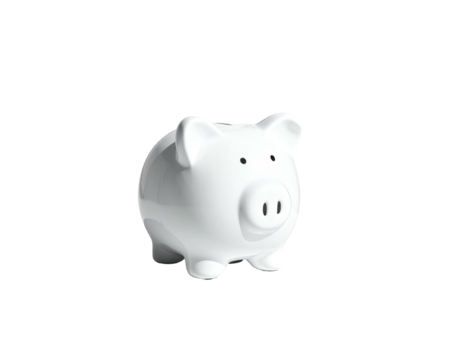 Shiny white ceramic piggy bank isolated on a black background, classic design