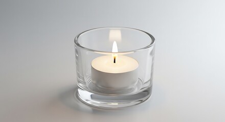 白いキャンドルは透明なホルダーの中で静かに燃えている様子