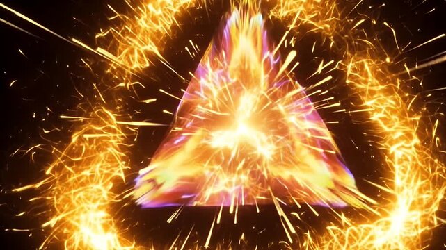 Fiery Triangle Portal with Sparks and Energy Burst.