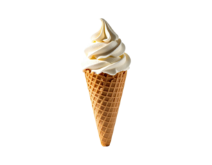 Vanilla soft-serve ice cream cone with a waffle cone, isolated on black
