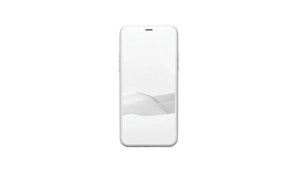 Minimalist white phone displaying abstract white curves against a stark black backdrop