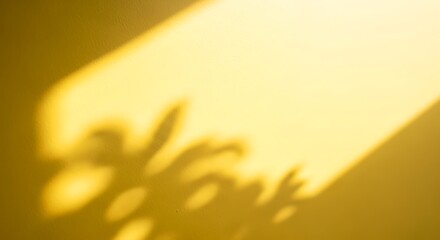 Illustration of soft yellow wall with a diagonal beam of sunlight casting a shadow of plant leaves