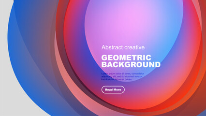 Abstract geometric design features overlapping colorful circles. Text reads geometric background, includes button. Simple, modern aesthetic.