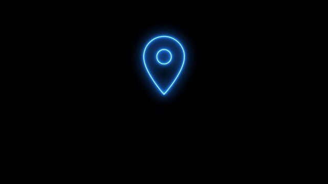 Neon Location icon, location pin pointer. location icon, GPS icon and. Animation map pointer pin marker location icon.